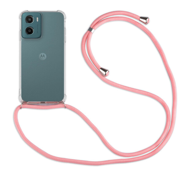 Handykett für Motorola Moto G55 Hülle mit Kordel Handyhülle mit Band in Rosa