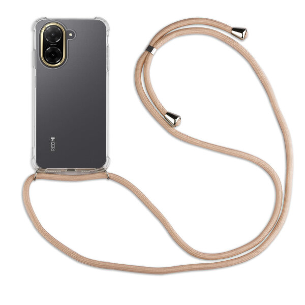 Handykett für Xiaomi Redmi A5 4G (Global 171,7mm ) / Poco C71 4G Hülle mit Kordel Handyhülle mit Band in Beige