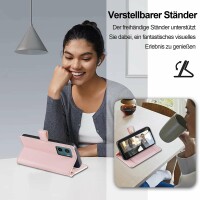 Handykette Hülle für Motorola Moto G05 / Moto E15 mit Band Handyhülle Kartenfächer PU Leder Umhängetasche in Rosa