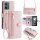 Handykette Hülle für Motorola Moto G05 / Moto E15 mit Band Handyhülle Kartenfächer PU Leder Umhängetasche in Rosa