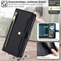 Handykette Hülle für Motorola Moto G05 / Moto E15 mit Band Handyhülle Kartenfächer PU Leder Umhängetasche in Schwarz