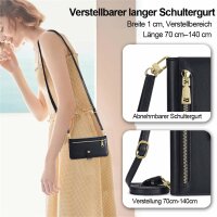 Handykette Hülle für Motorola Moto G05 / Moto E15 mit Band Handyhülle Kartenfächer PU Leder Umhängetasche in Schwarz