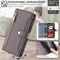 Handykette Hülle für Motorola Moto G15 / Moto G15 Power mit Band Handyhülle Kartenfächer PU Leder Umhängetasche in Grau