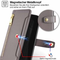 Handykette Hülle für Motorola Moto G15 / Moto G15 Power mit Band Handyhülle Kartenfächer PU Leder Umhängetasche in Grau