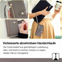 Handykette Hülle für Motorola Moto G15 / Moto G15 Power mit Band Handyhülle Kartenfächer PU Leder Umhängetasche in Grau
