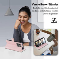Handykette Hülle für Motorola Moto G15 / Moto G15 Power mit Band Handyhülle Kartenfächer PU Leder Umhängetasche in Rosa