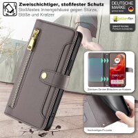 Handykette Hülle für Motorola Moto G85 mit Band Handyhülle Kartenfächer PU Leder Umhängetasche in Grau