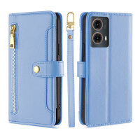 Handykette Hülle für Motorola Moto G85 mit Band Handyhülle Kartenfächer PU Leder Umhängetasche in Hellblau