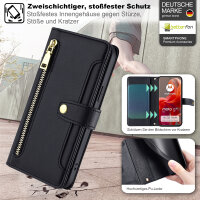 Handykette Hülle für Motorola Moto G85 mit Band Handyhülle Kartenfächer PU Leder Umhängetasche in Schwarz