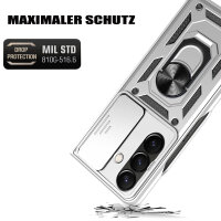 Outdoor Panzer Hülle für Samsung Galaxy Z Fold 7 mit Kameraschutz Ringhalter in Silber