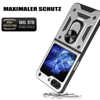 Outdoor Panzer Hülle für Samsung Galaxy Z Flip 7 FE mit Kameraschutz Ringhalter in Silber