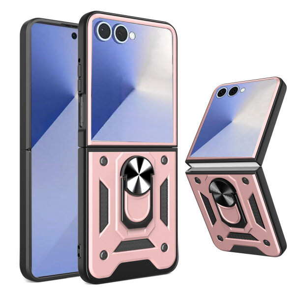 Outdoor Panzer Hülle für Samsung Galaxy Z Flip 7 mit Kameraschutz Ringhalter in Rosegold