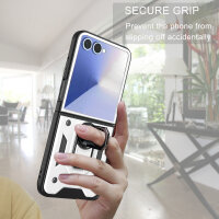 Outdoor Panzer Hülle für Samsung Galaxy Z Flip 7 mit Kameraschutz Ringhalter in Silber