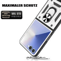 Outdoor Panzer Hülle für Samsung Galaxy Z Flip 7 mit Kameraschutz Ringhalter in Silber