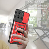 Outdoor Panzer Hülle für Motorola Moto G15 / G15 Power Handyhülle mit Kameraschutz Ringhalter in Rot