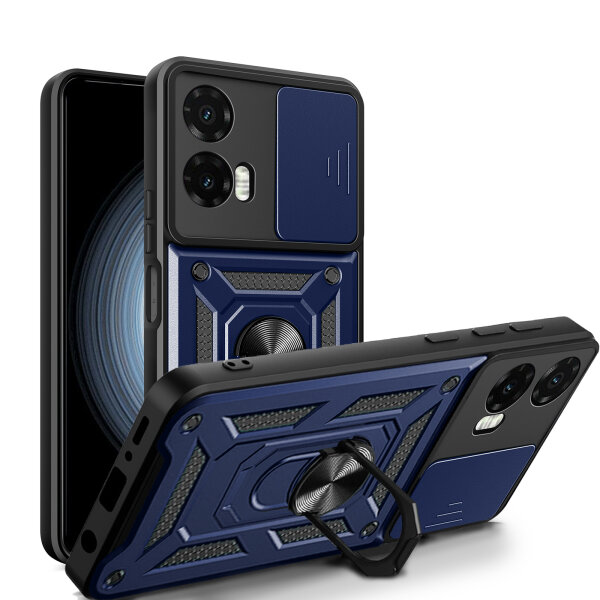 Outdoor Panzer Hülle für Motorola Moto G35 Handyhülle mit Kameraschutz Ringhalter in Blau
