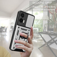 Outdoor Panzer Hülle für Motorola Moto G35 Handyhülle mit Kameraschutz Ringhalter in Silber