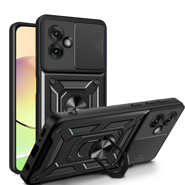 Outdoor Panzer Hülle für Motorola Moto G55 Handyhülle mit Kameraschutz Ringhalter in Schwarz