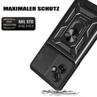 Outdoor Panzer Hülle für Motorola Moto G55 Handyhülle mit Kameraschutz Ringhalter in Schwarz