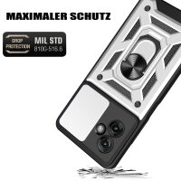Outdoor Panzer Hülle für Motorola Moto G55 Handyhülle mit Kameraschutz Ringhalter in Silber