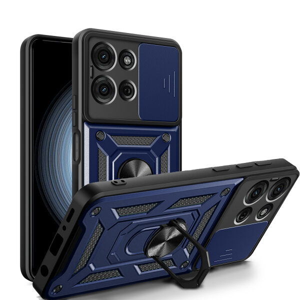 Outdoor Panzer Hülle für Motorola Moto G75 Handyhülle mit Kameraschutz Ringhalter in Blau