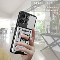 Outdoor Panzer Hülle für Motorola Moto G75 Handyhülle mit Kameraschutz Ringhalter in Silber