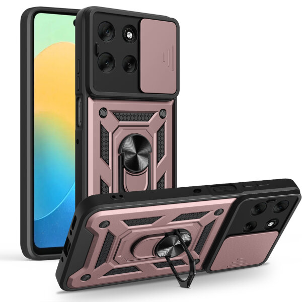 Outdoor Panzer Hülle für Motorola Moto G86 Handyhülle mit Kameraschutz Ringhalter in Rosegold