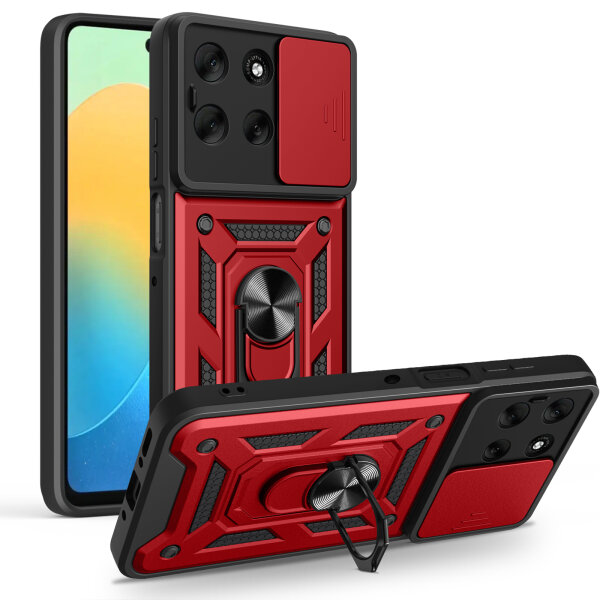 Outdoor Panzer Hülle für Motorola Moto G86 Handyhülle mit Kameraschutz Ringhalter in Rot
