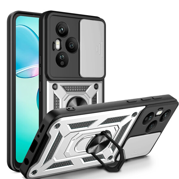 Outdoor Panzer Hülle für Honor 400 Pro Handyhülle mit Slide Kameraschutz Ringhalter in Silber