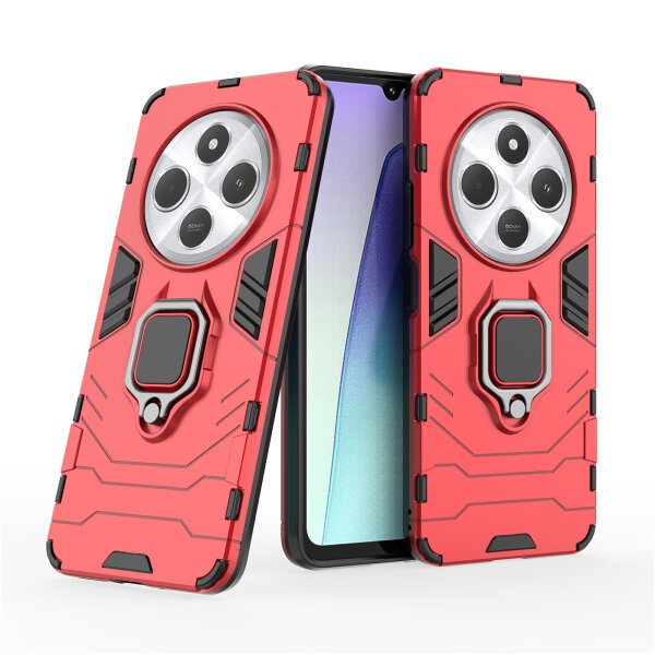 Hülle für Xiaomi Redmi 14C / Poco C75 Hülle Handyhülle Stoßfest 360° Drehbarer Ring Rot