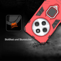 Hülle für Xiaomi Redmi 14C / Poco C75 Hülle Handyhülle Stoßfest 360° Drehbarer Ring Rot