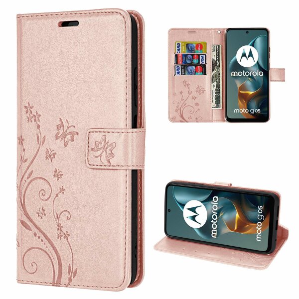 Hülle für Motorola Moto G05 / Moto E15 Handyhülle mit [Standfunktion][Kartenfächern] in Rosegold