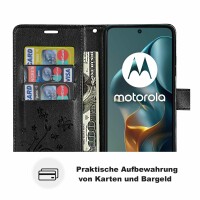 Hülle für Motorola Moto G05 / Moto E15 Handyhülle mit [Standfunktion][Kartenfächern] in Schwarz