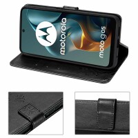Hülle für Motorola Moto G05 / Moto E15 Handyhülle mit [Standfunktion][Kartenfächern] in Schwarz
