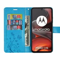 Hülle für Motorola Moto G15 / G15 Power Handyhülle mit [Standfunktion][Kartenfächern] in Blau