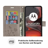 Hülle für Motorola Moto G15 / G15 Power Handyhülle mit [Standfunktion][Kartenfächern] in Grau