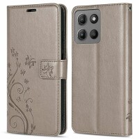 Hülle für Motorola Moto G15 / G15 Power Handyhülle mit [Standfunktion][Kartenfächern] in Grau