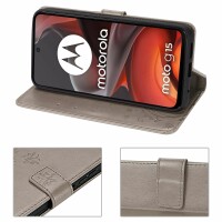 Hülle für Motorola Moto G15 / G15 Power Handyhülle mit [Standfunktion][Kartenfächern] in Grau