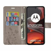 Hülle für Motorola Moto G15 / G15 Power Handyhülle mit [Standfunktion][Kartenfächern] in Grau