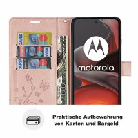 Hülle für Motorola Moto G15 / G15 Power Handyhülle mit [Standfunktion][Kartenfächern] in Rosegold