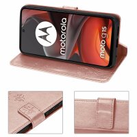 Hülle für Motorola Moto G15 / G15 Power Handyhülle mit [Standfunktion][Kartenfächern] in Rosegold