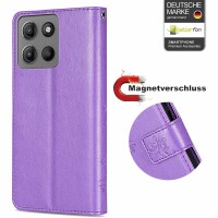 Hülle für Motorola Moto G15 / G15 Power Handyhülle mit [Standfunktion][Kartenfächern] in Lila