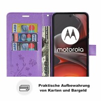Hülle für Motorola Moto G15 / G15 Power Handyhülle mit [Standfunktion][Kartenfächern] in Lila