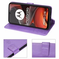 Hülle für Motorola Moto G15 / G15 Power Handyhülle mit [Standfunktion][Kartenfächern] in Lila
