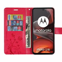 Hülle für Motorola Moto G15 / G15 Power Handyhülle mit [Standfunktion][Kartenfächern] in Rot