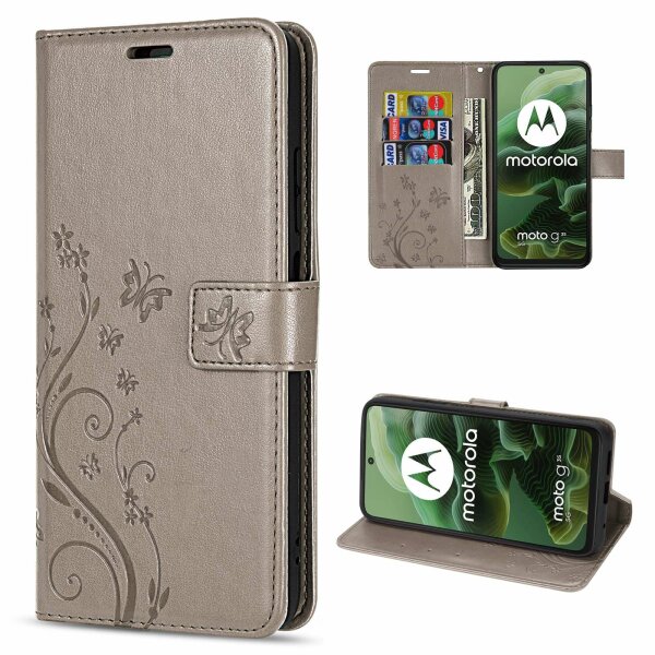 Hülle für Motorola Moto G35 Handyhülle mit [Standfunktion][Kartenfächern] in Grau