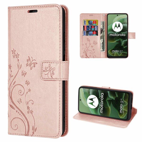 Hülle für Motorola Moto G35 Handyhülle mit [Standfunktion][Kartenfächern] in Rosegold