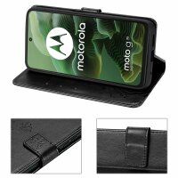 Hülle für Motorola Moto G35 Handyhülle mit [Standfunktion][Kartenfächern] in Schwarz
