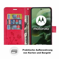 Hülle für Motorola Moto G35 Handyhülle mit [Standfunktion][Kartenfächern] in Rot