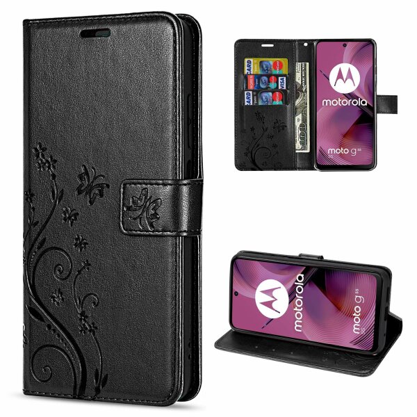 Hülle für Motorola Moto G55 Handyhülle mit [Standfunktion][Kartenfächern] in Schwarz